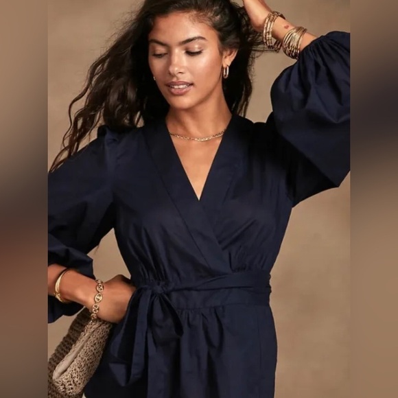 NWT! BANANA REPUBLIC VOLTAGE BLUE BALLOON SLEEVE WRAP TOP - SIZE SMALL🗺️ - Picture 4 of 6